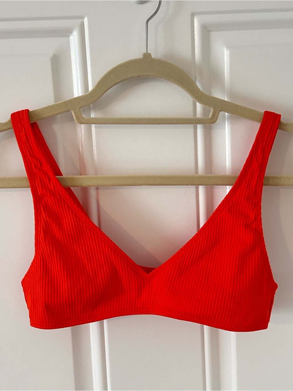 La Hearts Bright Red Ribbed V-Neck Bikini Top